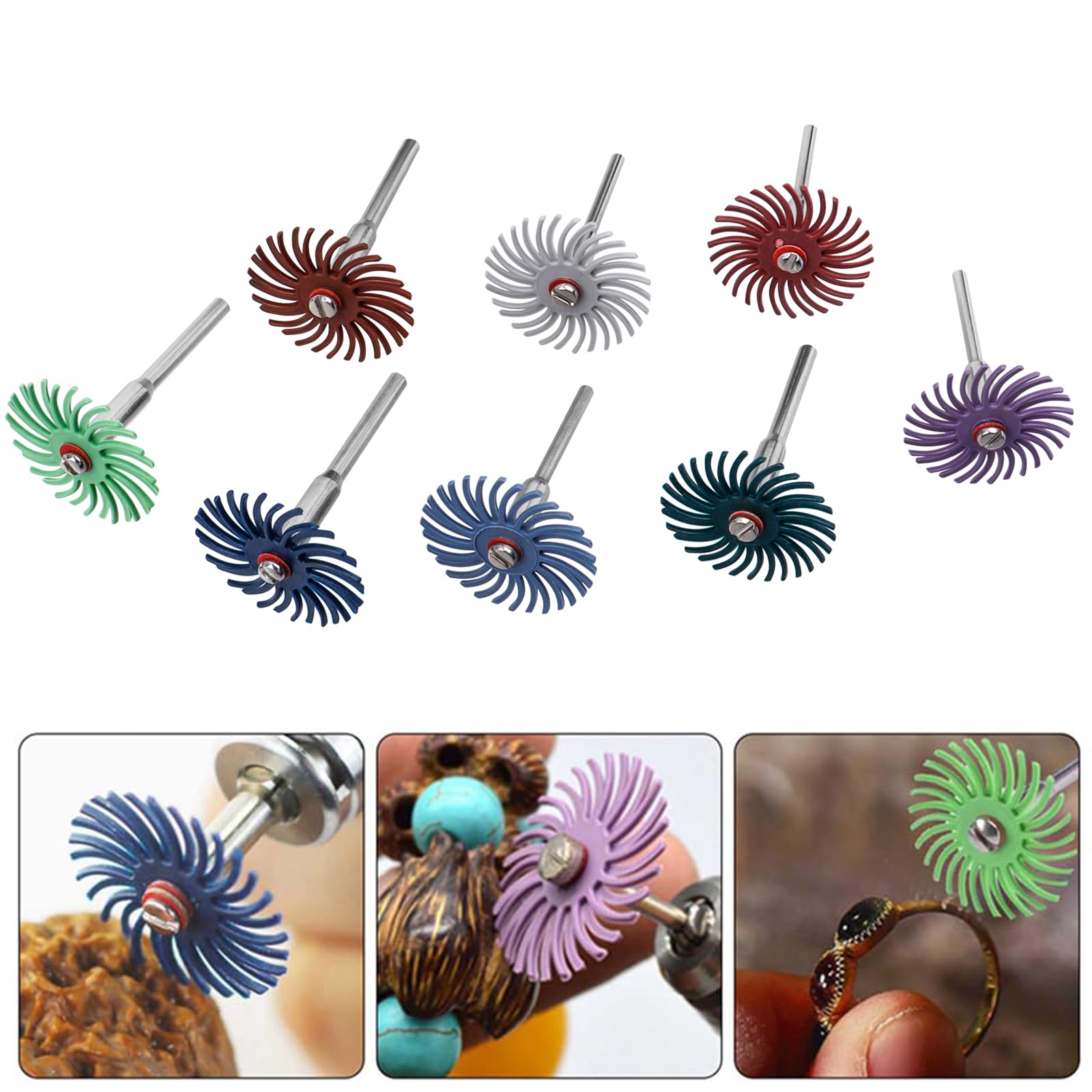 Lot de 50 disques à poils radiaux de 25 mm - 8 grains mélangés - 80/120/220/320/400/600/1000/2000 - Brosse de ponçage - Disque de polissage - Kit de polissage