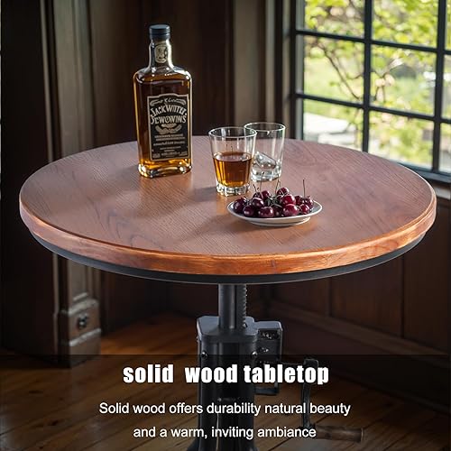 Miniatura 7 de LOKKHAN Mesa de barra industrial de 33.5 a 39.4 pulgadas de alto, altura de barra ajustable, mesa de pub de whisky bistró, mesa giratoria de 23.7