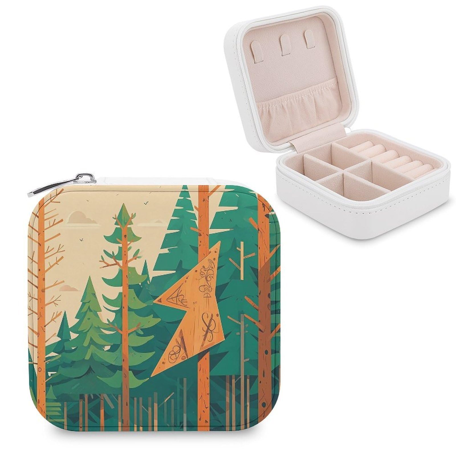 FekiLoot Mountain Fir Forest Jewelry Case Personalized Leather Jewelry Box Mini Travel Jewelry Case Small Portable Jewelry Organizer for Ring Earrings Necklace Bracelet