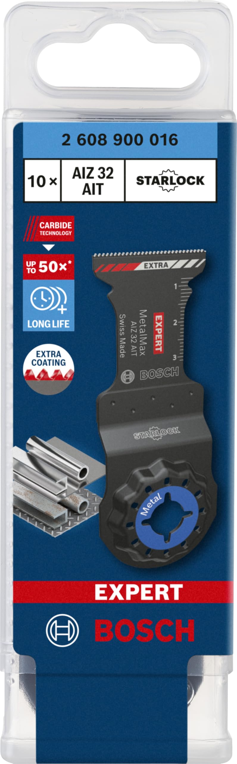 Bosch Accessories 10x Lames pour outil multifonction Expert MetalMax AIZ 32 AIT (pour Acier, Acier inoxydable, Largeur 32 mm, Accessoire Outil multifonction)