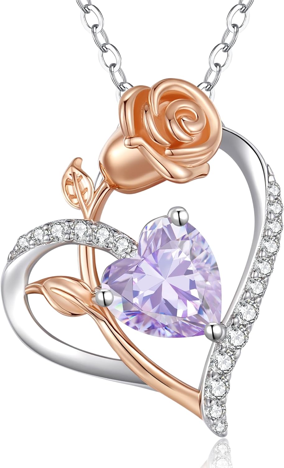 CDE Rose Heart Necklaces for Women 925 Sterling Silver Birthstone Pendant Necklace Mother’s Day Gift Anniversary Birthday Jewelry Gift for Women Wife Mom Girlfriend Her