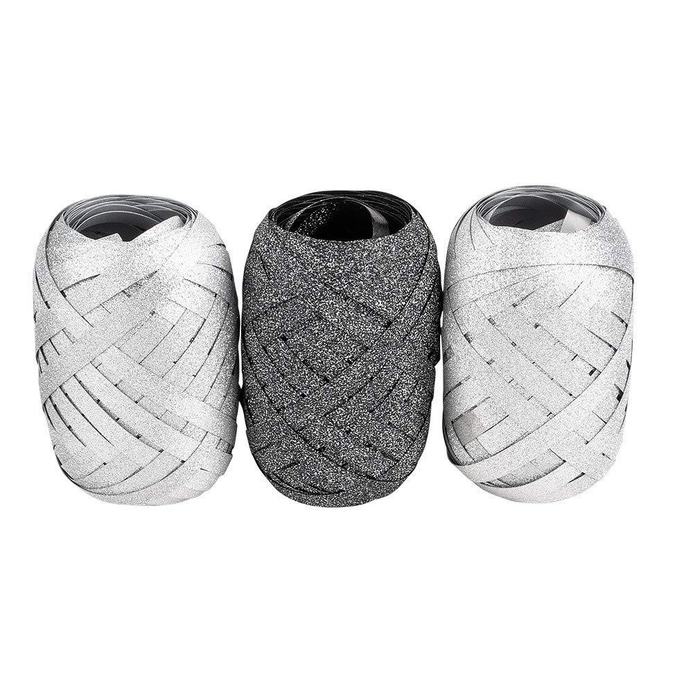 Cintas De Regalo - 3 Rollos De 5 Mm X 10 M (plateado Y Antracita) Para Manualidades Y Decoración