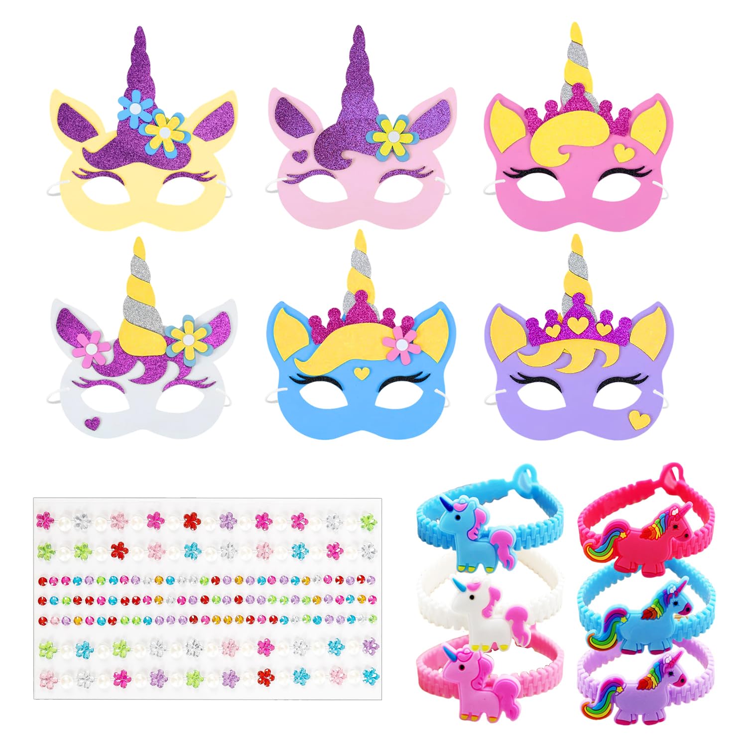 6 Cartoon Masks, 6 Pieces Of Bracelets And 1 Sticker, Creative Children'S Mask, Role-Playing Props, Party Dress-Up Supplies.