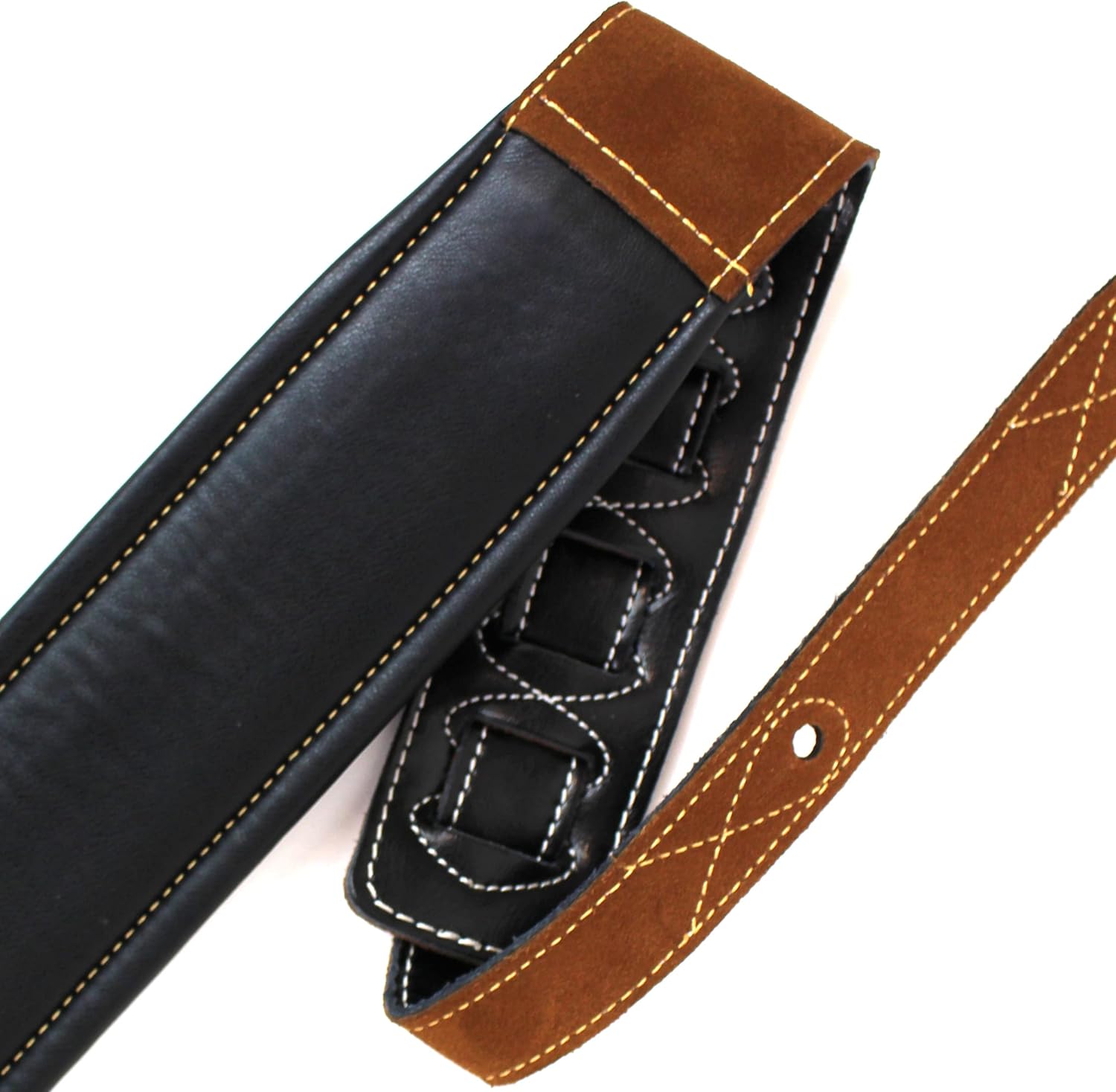 Walker & Williams C-34 Black Top Grain Leather Double Padded Guitar Strap 3 1/4" Wide