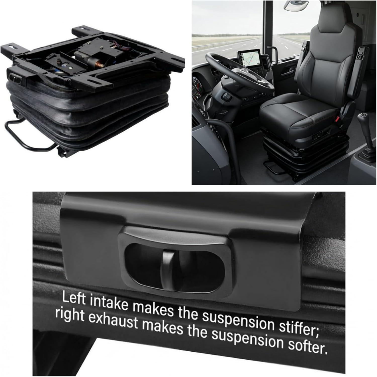 12V/24V Air Ride Seat Base with Built-In Compressor & Slider, Adjustable Stiffness Pneumatic Suspension Pedestal for Semi Truck, Excavator, RV, Camper, Heavy Duty Cargo Van (24V)