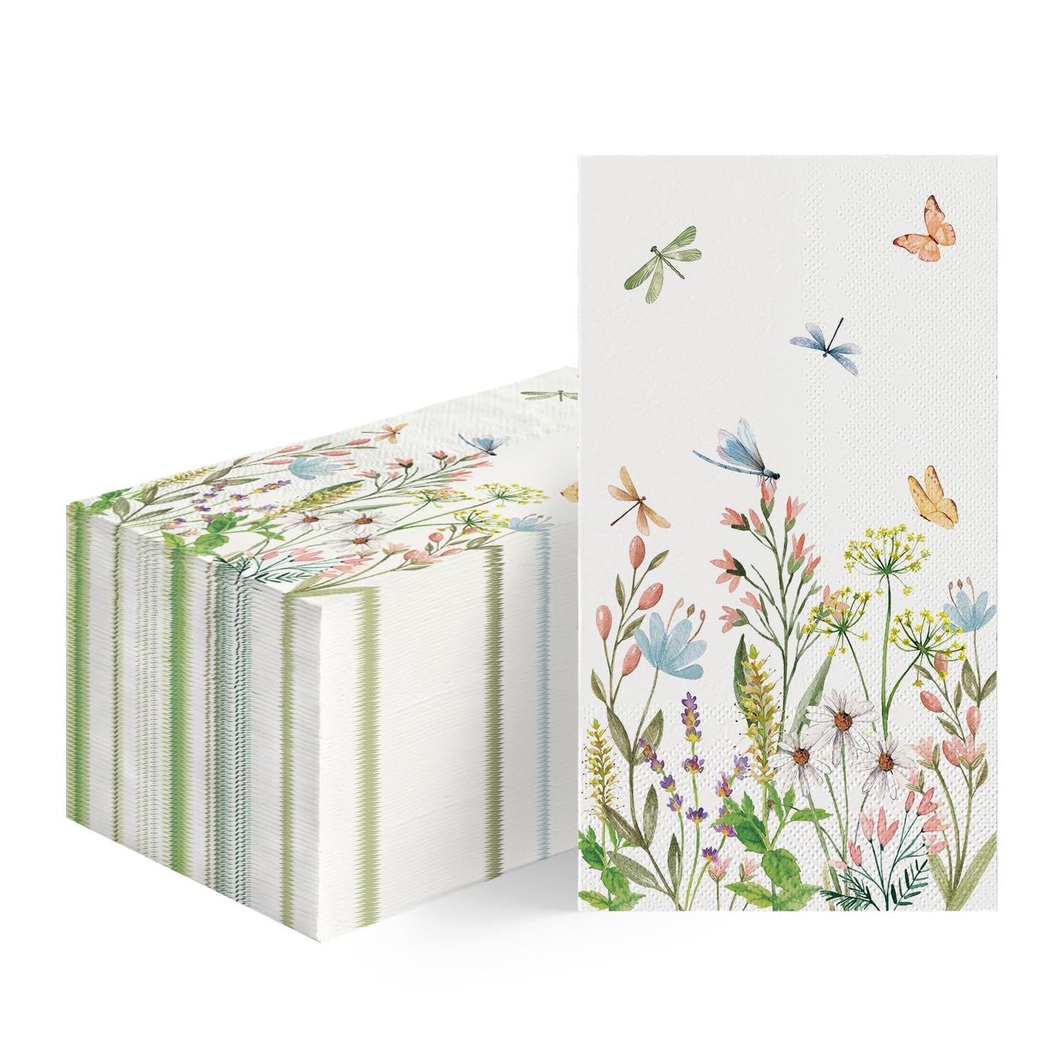 Photo 1 of Horaldaily 100 Spring Disposable Paper Decorative Guest Napkins, Wild Flowers Butterflies for Party Lunch Dinner Kitchen Bathroom 4.3 X 7.9 inches Wild Flower Butterfly