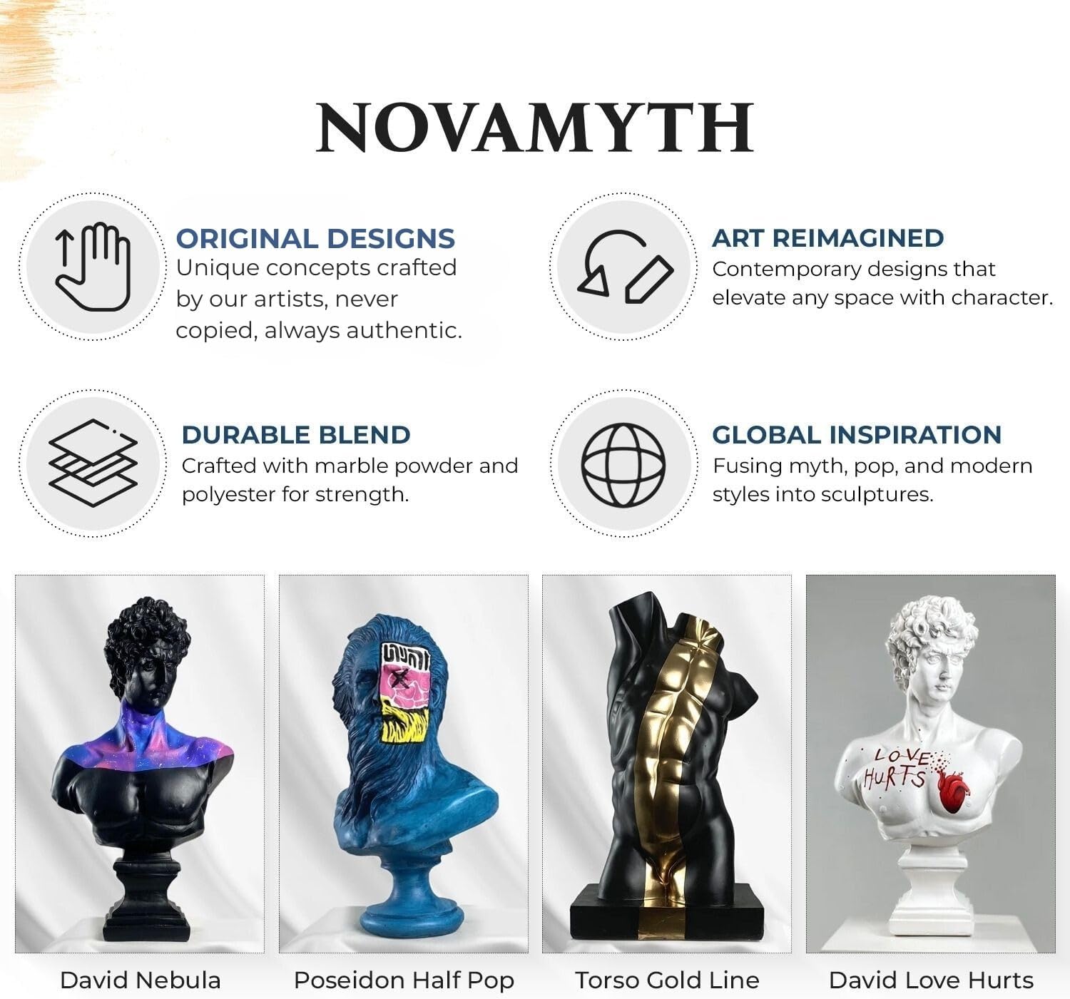 Augustus Roman Emperor Pop Art Sculpture - Handmade Large Abstract Roman Greek Statue, Hand Painted Graffiti Design Urban Street Art Bust for Modern Home Table Shelf Decor - Original Artwork