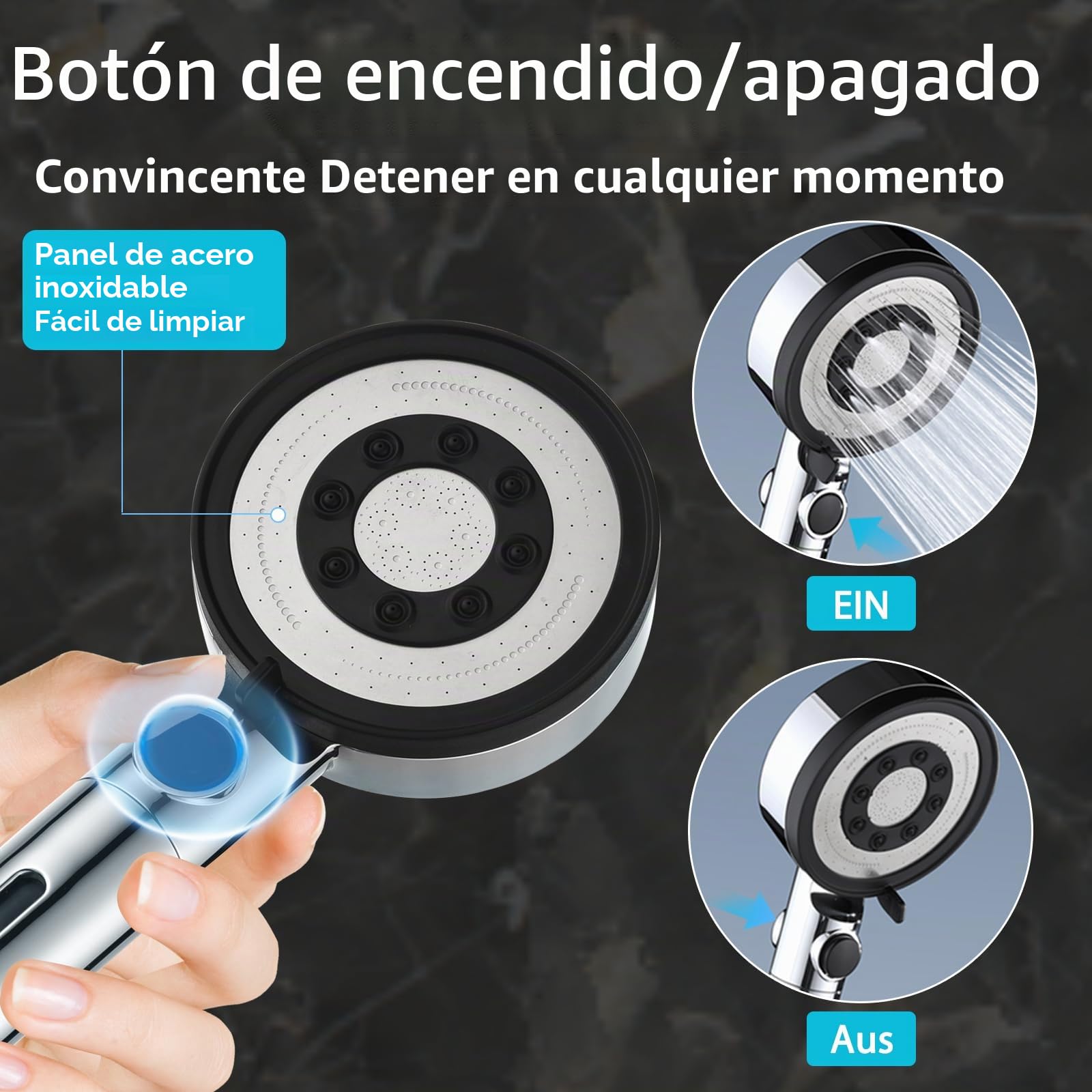 Cabezal de Ducha Antical con Filtro, Alta Presión, Ahorro de Agua, 5 Modos de Rociado, Acabado en Cromo, para Agua Dura Sin Manguera ni Soporte