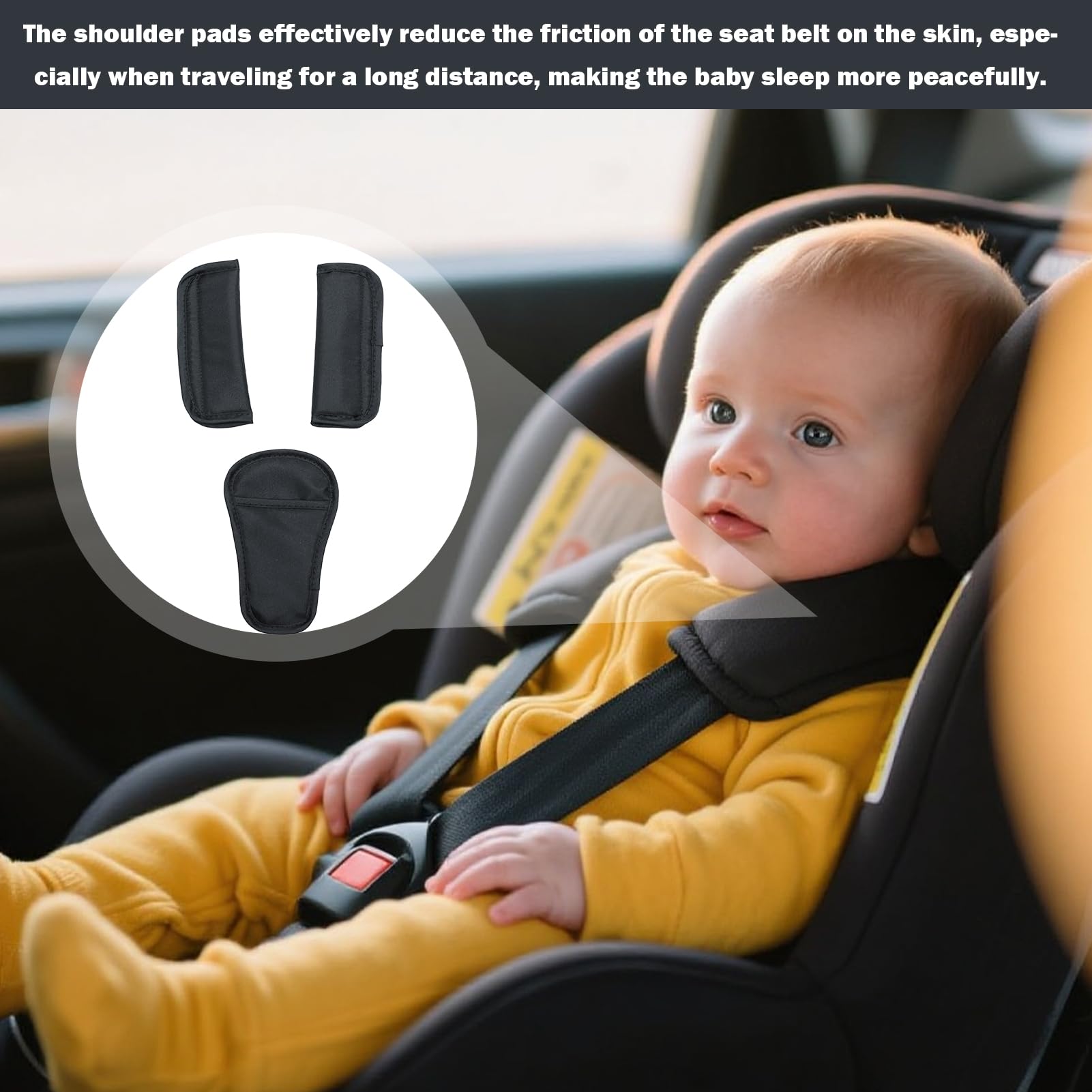Set di 3 cuscinetti per cinture di sicurezza per bambini, cuscino universale Soft Seat Belt (nero)