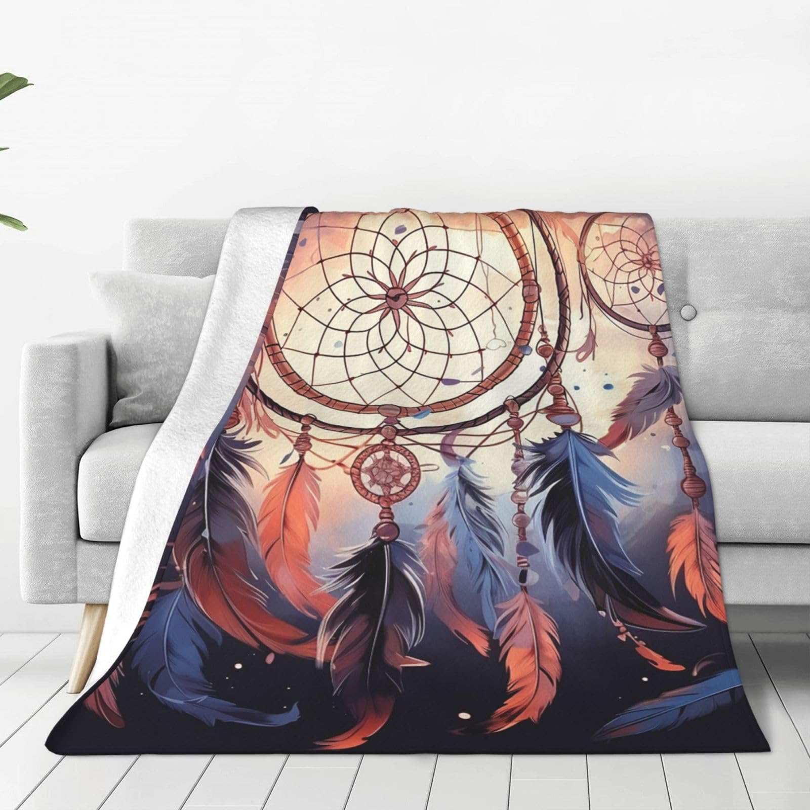 Native American Dream Catcher Throw Blanket 50"x40" Flannel Fluffy Warm Blanket for Couch, Reversible Plush Blankets for Bed, Comfy Fuzzy Blanket for Sofa, Plush Lightweight-Blankets for All Season