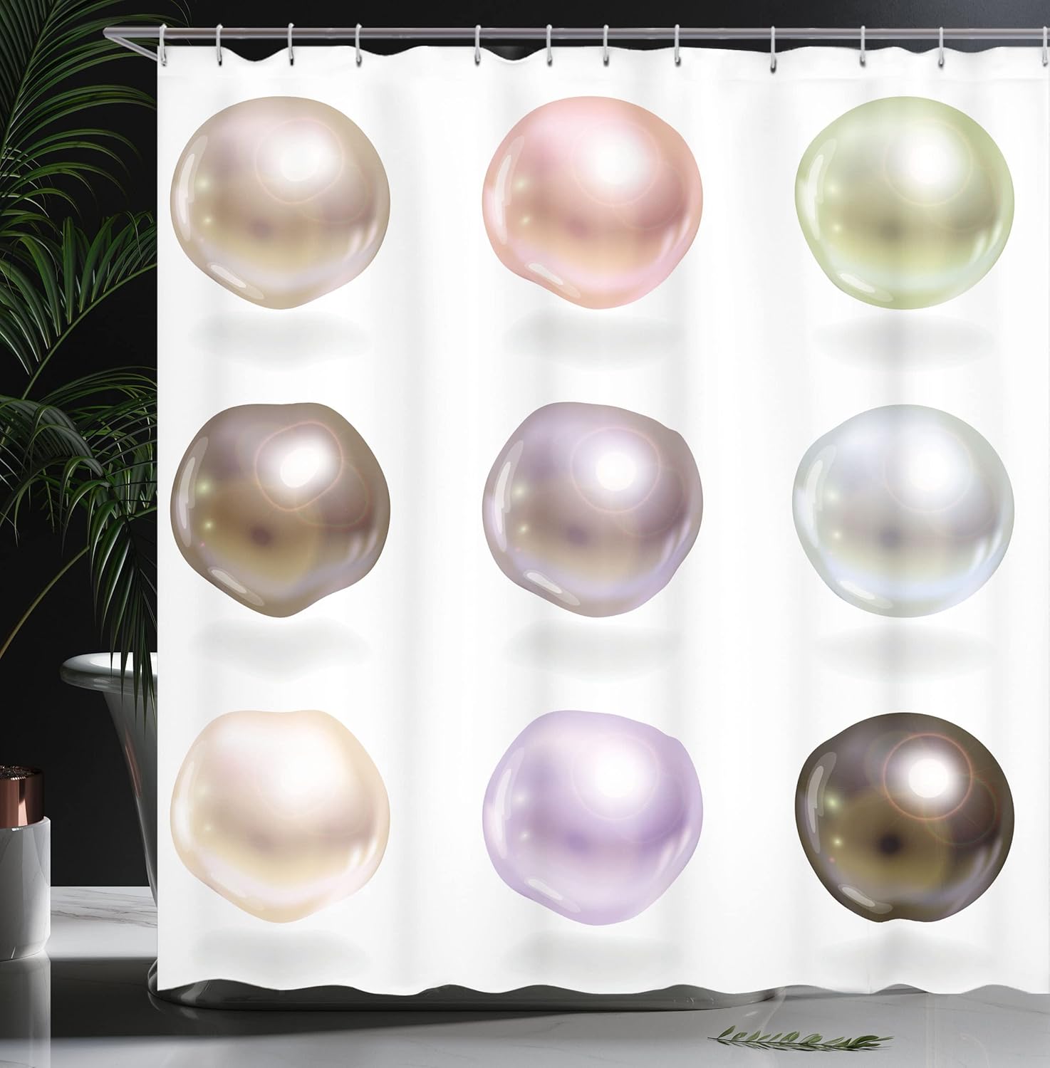Ambesonne Pearls Shower Curtain, Graphic Round and Smooth Shapes Pastel Color Treasures of Sea Bridal Inspired Design, Cloth Fabric Bathroom Decor Set with Hooks, 69" W x 75" L, White Pearl