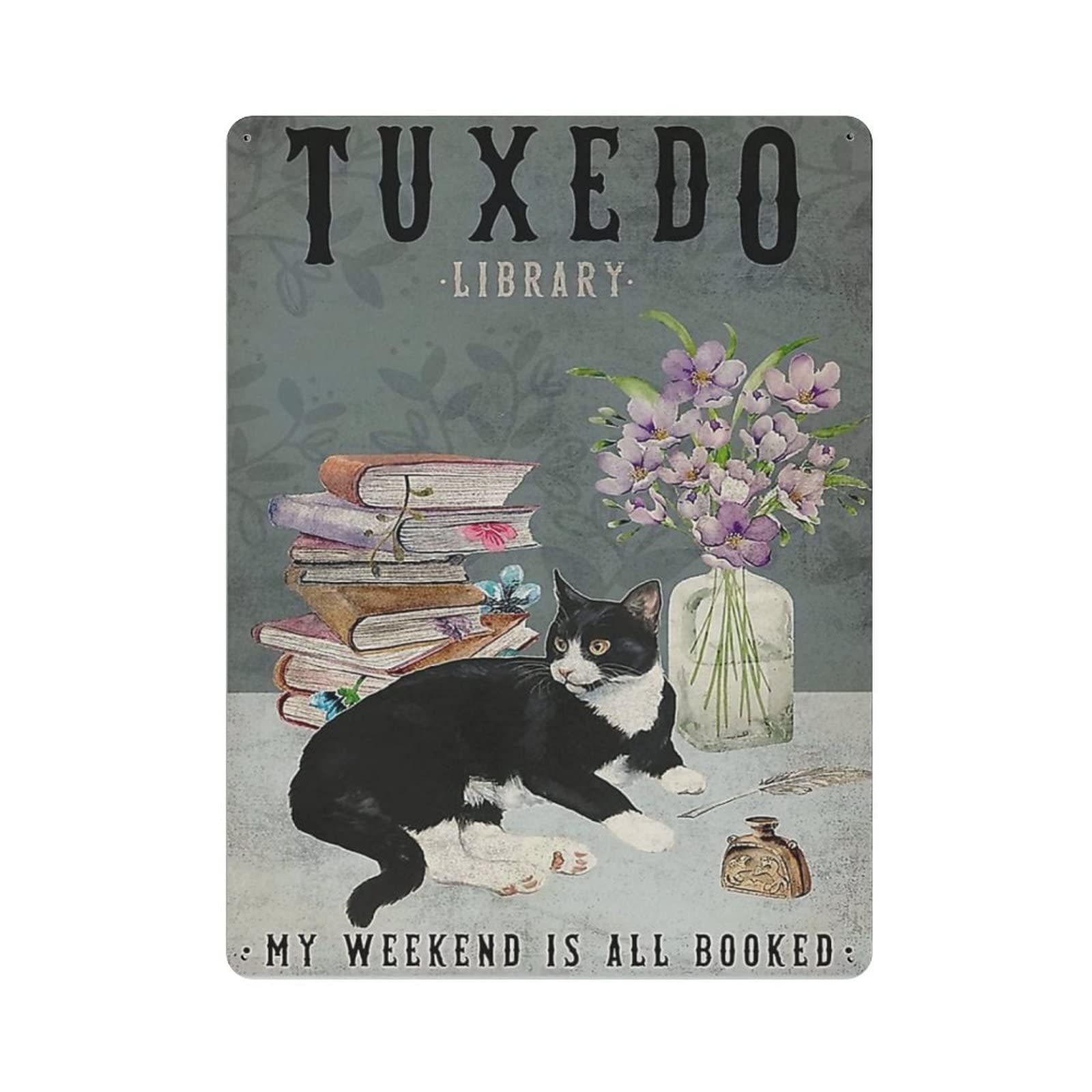 AOOEDM Tuxedo Library Metal Sign for Home Coffee Garage Wall Decor Vintage Poster Bar Signs for Home Bar Retro Metal Tin Sign