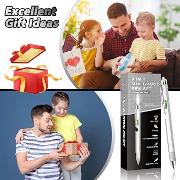 Pen Gifts for Men, Cool Gadgets 9 in 1 Multitool Pen, Stocking Stuffers for Men Women, Useful Gadgets Gift for Him Dad Husband Women on Christmas, Valentine's Day, Father's Day, Birthday (Silver-S)