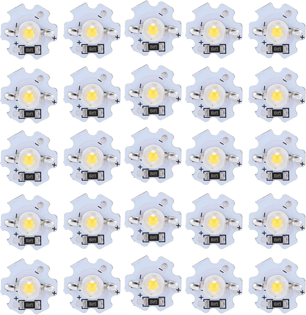 POCREATION 25 piezas de chips LED AXD-1W-5V, bombilla de chip LED de 5V, perlas de lámpara LED de alta potencia de 200LM de 1W para accesorios de iluminación de bricolaje (luz 40004500K)