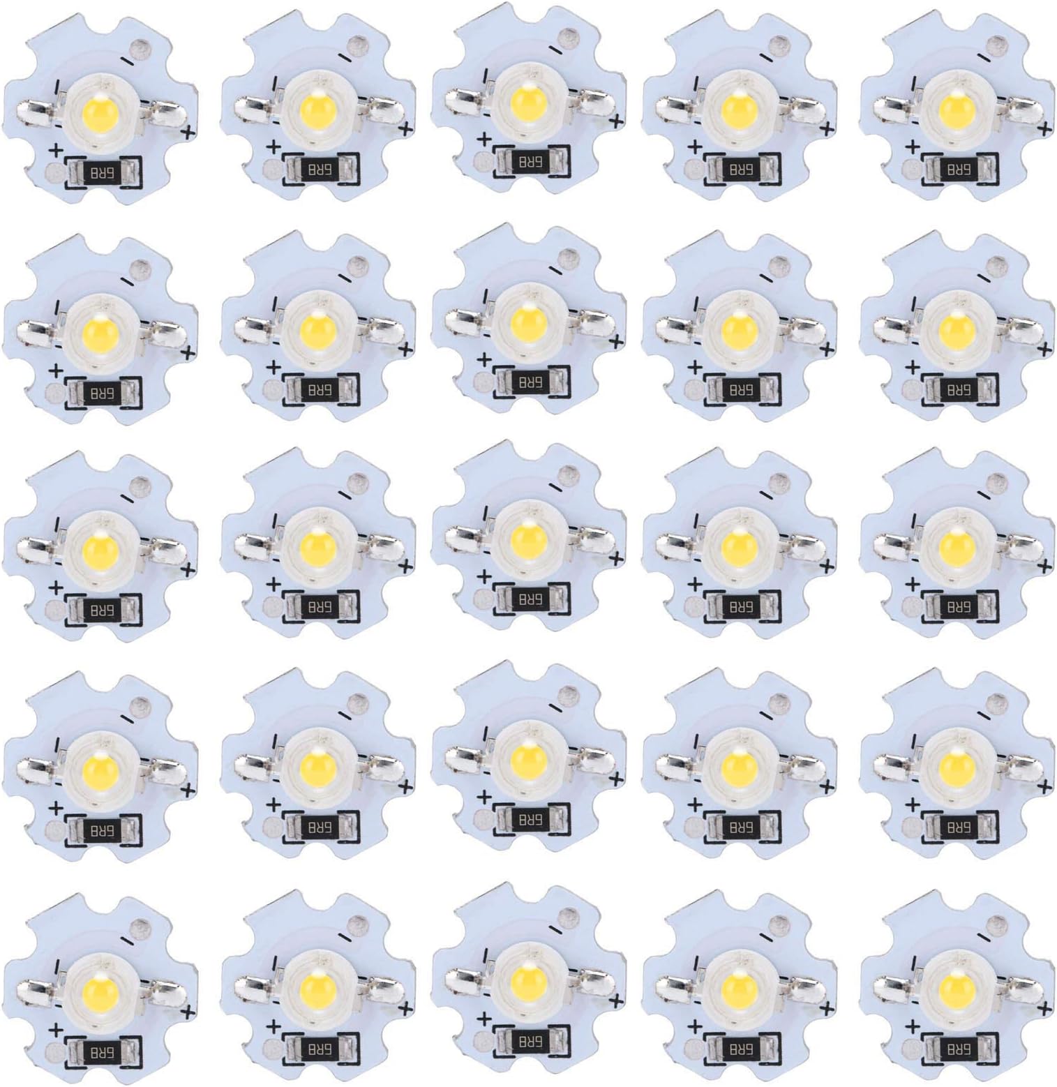 Hyuduo 1 Watt 5 Volt LED Chip Bulb, High Brightness 200 Light Source with Aluminum Plate for Floodlight Applications, Pack of 25 Bulbs (40004500 Kelvin)