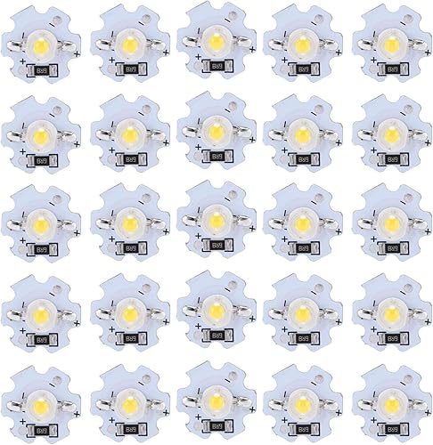 Hyuduo Bombilla LED de chip de 1W 5V, fuente de luz de alto brillo de 200 lm con placa de aluminio para reflector, paquete de 25 (4000-4500 K)