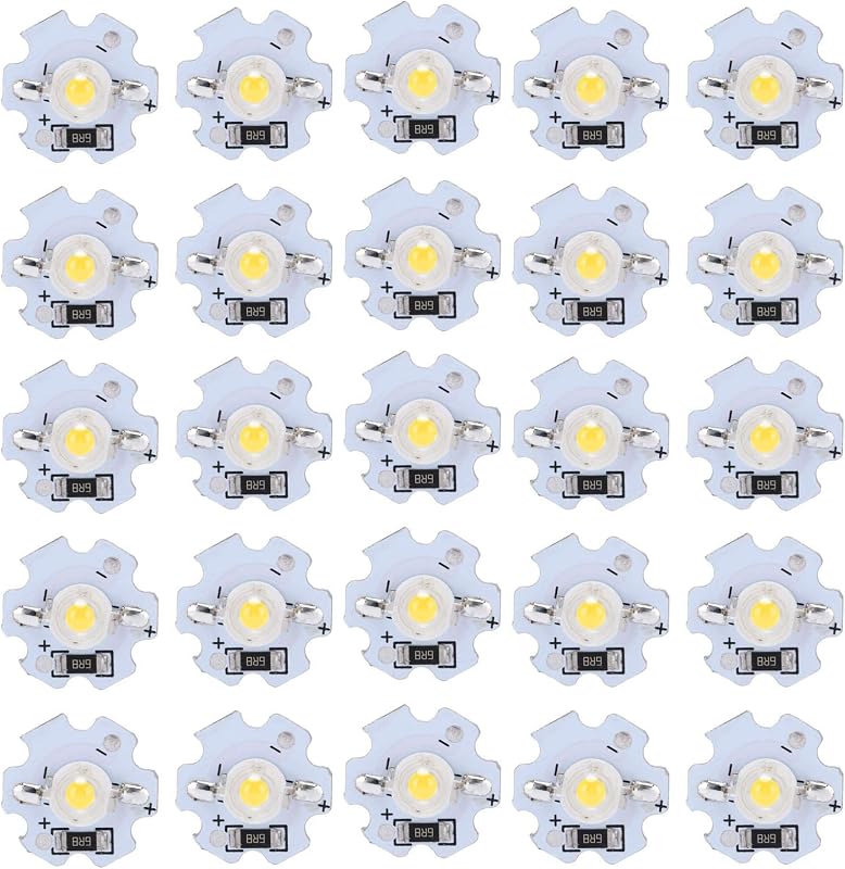 POCREATION 25 piezas de chips LED AXD-1W-5V, bombilla de chip LED de 5V, perlas de lámpara LED de alta potencia de 200LM de 1W para accesorios de iluminación de bricolaje (luz 40004500K)