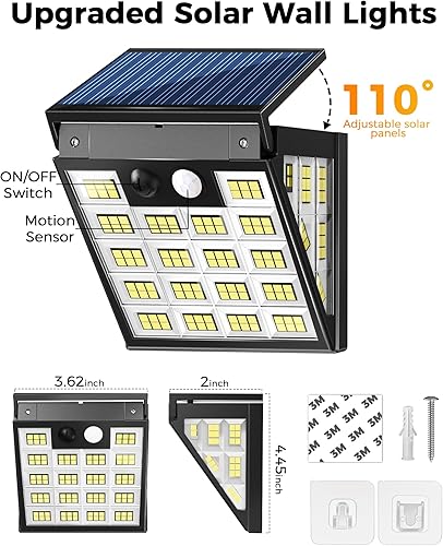 Miniatura 8 de 160 luces LED solares de movimiento para exteriores, luces solares de pared de 3 lados para exteriores, gran angular de 270, 3 modos de iluminación,