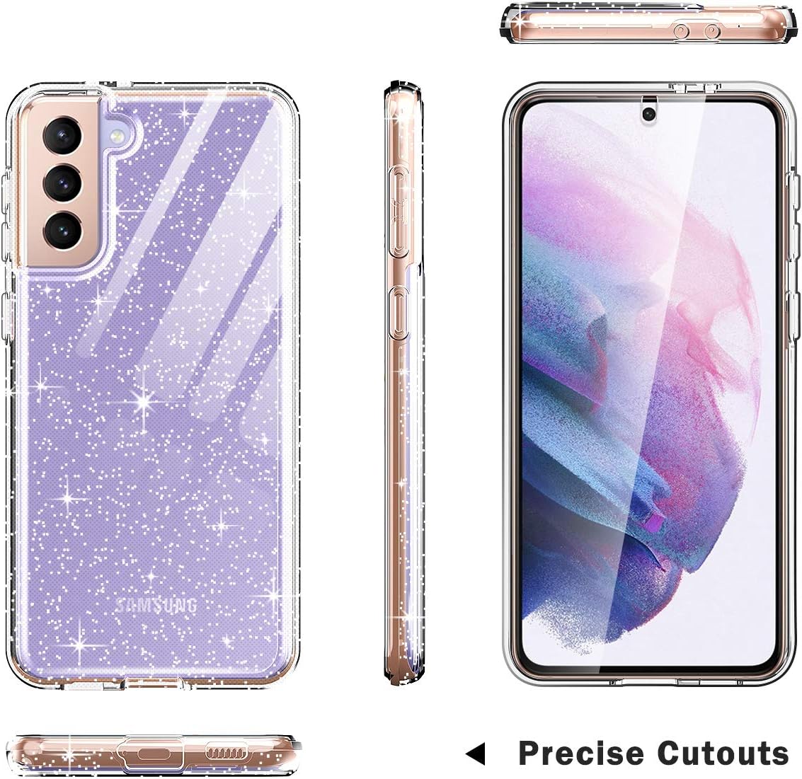 Hocase for Galaxy S21 Plus Case, (with 2 Screen Protectors + 1 Camera Protector) Shockproof Soft TPU+Hard Plastic Full Body Protective Case for Samsung Galaxy S21 Plus 5G (6.7") 2021 - Clear/Glitter