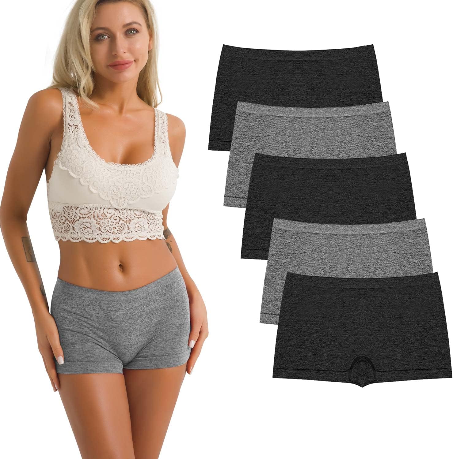 Women's Boyshort Panties Seamless Nylon Underwear Stretch Boxer Briefs 5 Pack