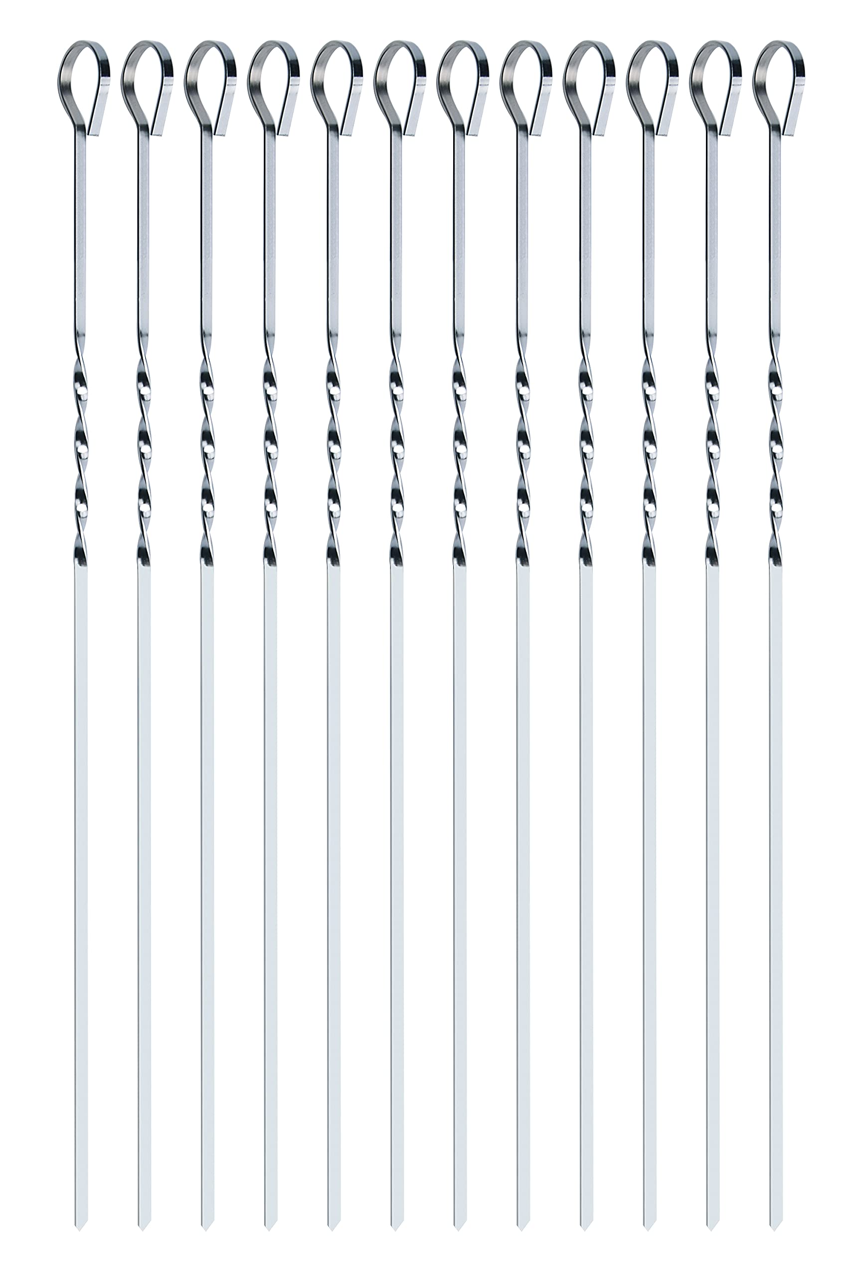 LoiStu 12 PCS 15 Inch/38CM Stainless Steel Metal Flat Barbecue bbq Skewers, Reusable Barbecue Accessories,for outdoor Barbecues,Family Gatherings,Fruit, Vegetable,Kabob