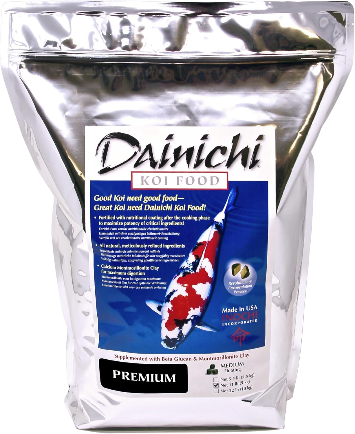 Dainichi Koi Fish Food, Premium 11 lb Bag – Medium Floating Pellets (5.5 mm) for Koi, Goldfish and Pond Fish – High Protein Formula – Enhances Color and Vitality