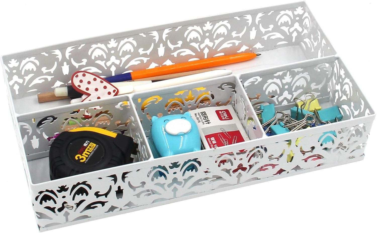 EasyPAG Desk Drawer Organizer with 3 Small Bins and 1 Long Bin,White