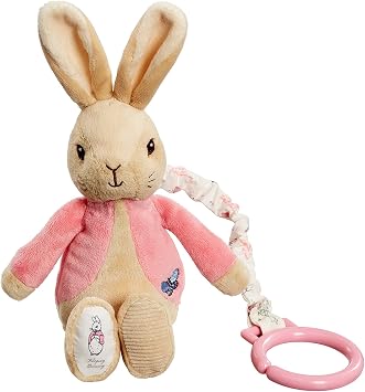 Rainbow Designs Official Beatrix Potter Flopsy Bunny Comfort Blanket - Peter Rabbit Soft Toy Comforter & PO1452 Beatrix Potter Flopsy Jiggle Attachable Peter Rabbit Pram Toy