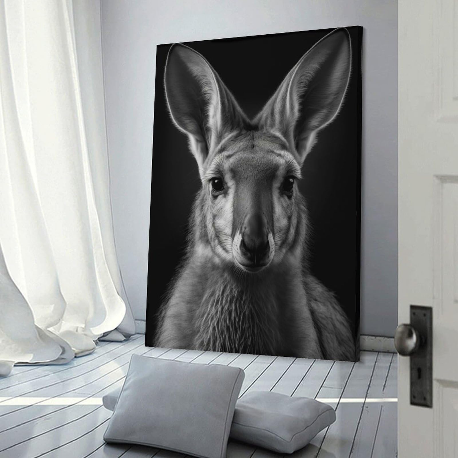 Junmoney Portrait of A Kangaroo Canvas Wall Picture 20x30inch(50x75cm), for Study, Office Or Focused Interiors, Home Office Artwork with Decorative Appeal