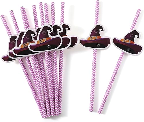 24 popotes de papel de Halloween, popotes de papel desechables para beber, suministros de decoración de fiesta de Halloween (bombilla, calavera,