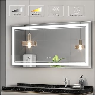 Keonjinn 60 x 28 Inch LED Mirror Bathroom Mirrors with Lights, Adjustable White/Warm/Natural Lights High Lumen 8070LM, Ant...