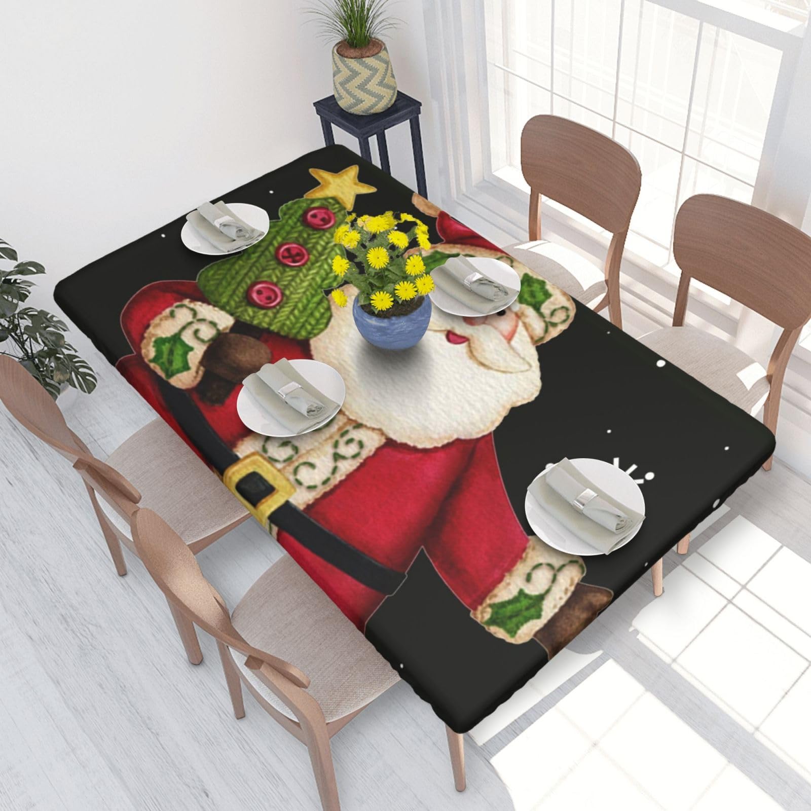 BNVSADC Merry Christmas Printed 4FT Tablecloth 122x76 CM Polyester Kitchen Water Resistant Table Cloth Dining Table Decoration Table Covers