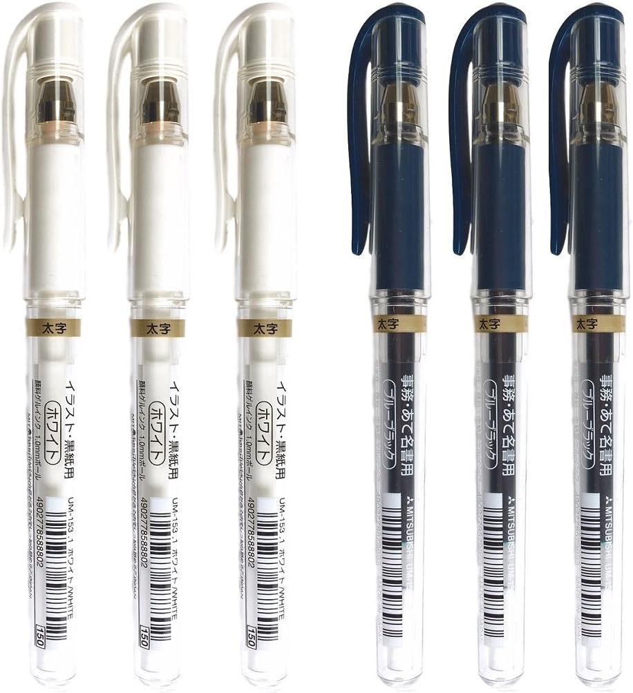 Uni-Ball UM-153 Signo Bolígrafo de tinta de gel, blanco y azul negro, negrita 1,0 mm, 3 bolígrafos cada uno, paquete de 6 en total (importado de Japón)