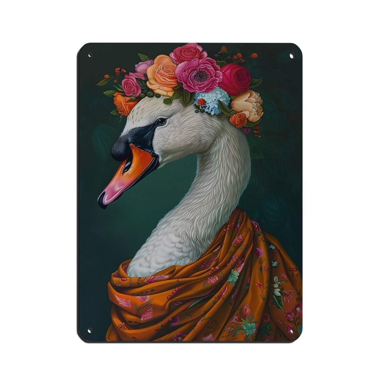 Lxwnze 30L X 40W Cm Vintage Swan Portrait Poster Swan Tin Sign Vintage Metal Pub Club Cafe Bar Home Wall Art Decoration Poster Retro 12X16inch(30X40cm)