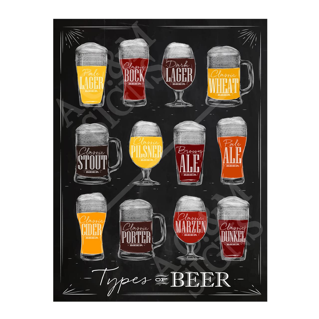 Types of Beer Sign Metal Plaque Pub Bar SIgns 8x6in ref5236
