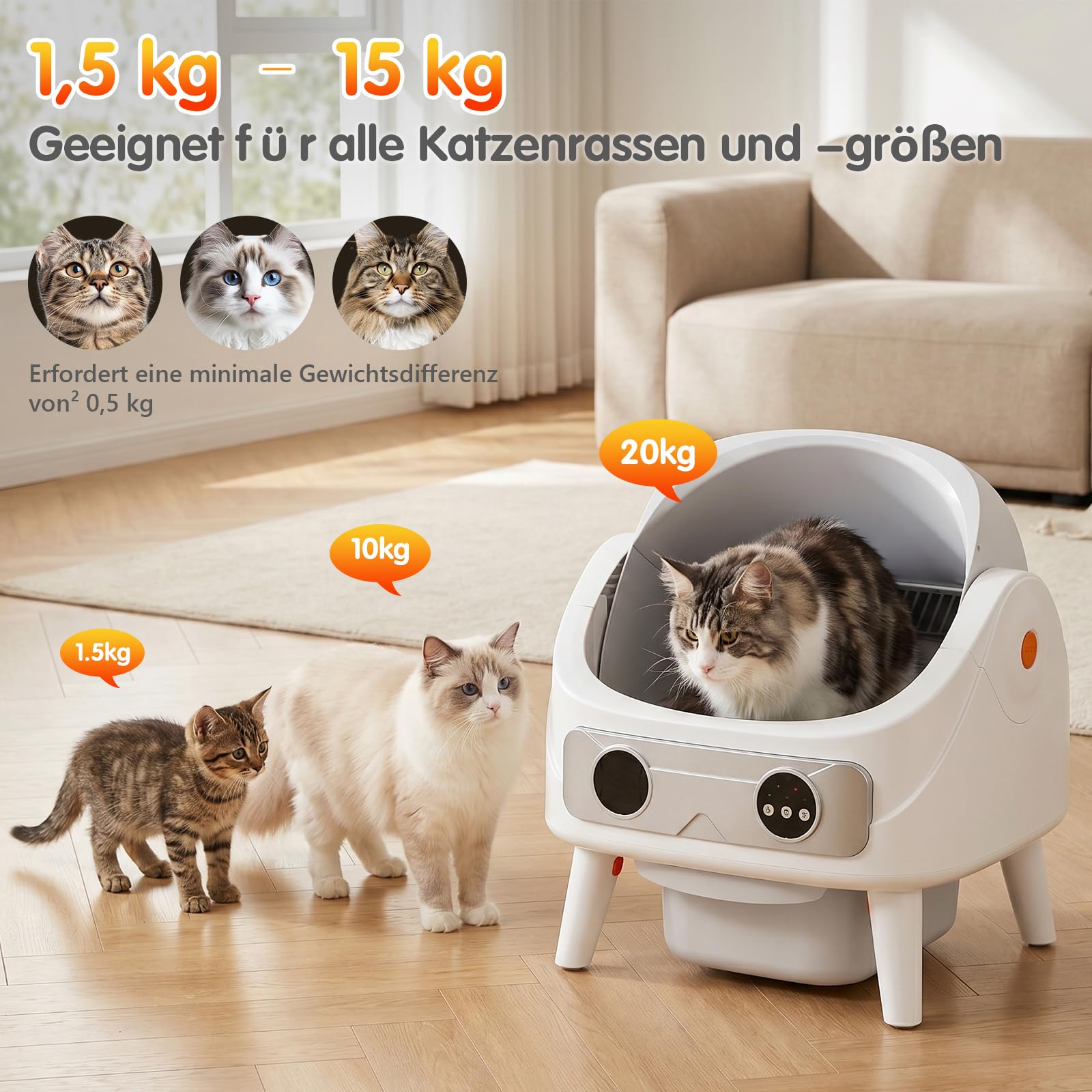 Selbstreinigende Katzentoilette Offen, 80L Automatisches Katzenklo