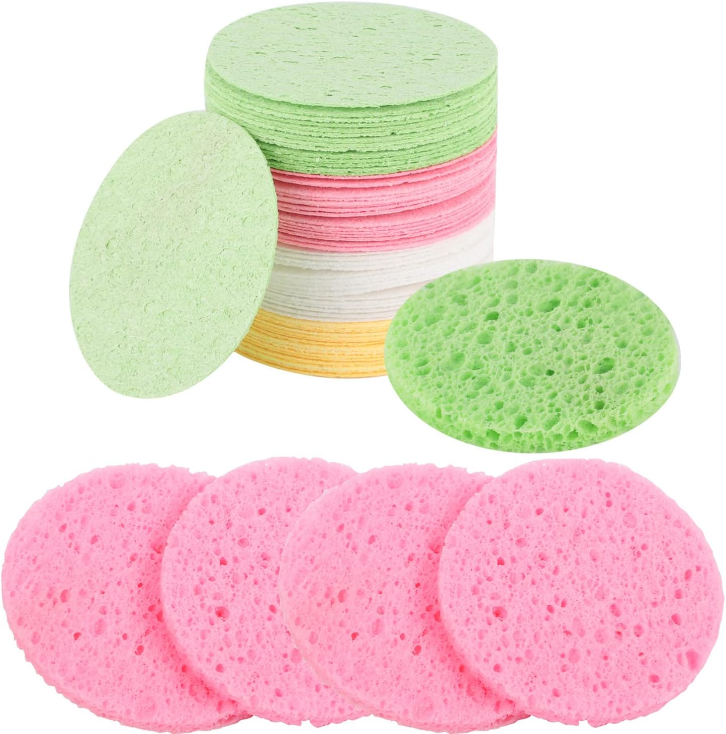 60 Pcs Facial Sponges, Compressed Cellulose Sponges Reusable Cleansing