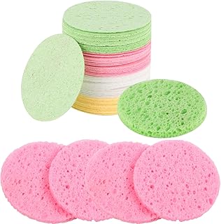 60 Pcs Facial Sponges, Compressed Cellulose Sponges Reusable Cleansing Sponges Expanding Face Sponges for Makeup Remover Face Washing and Exfoliating Sponges