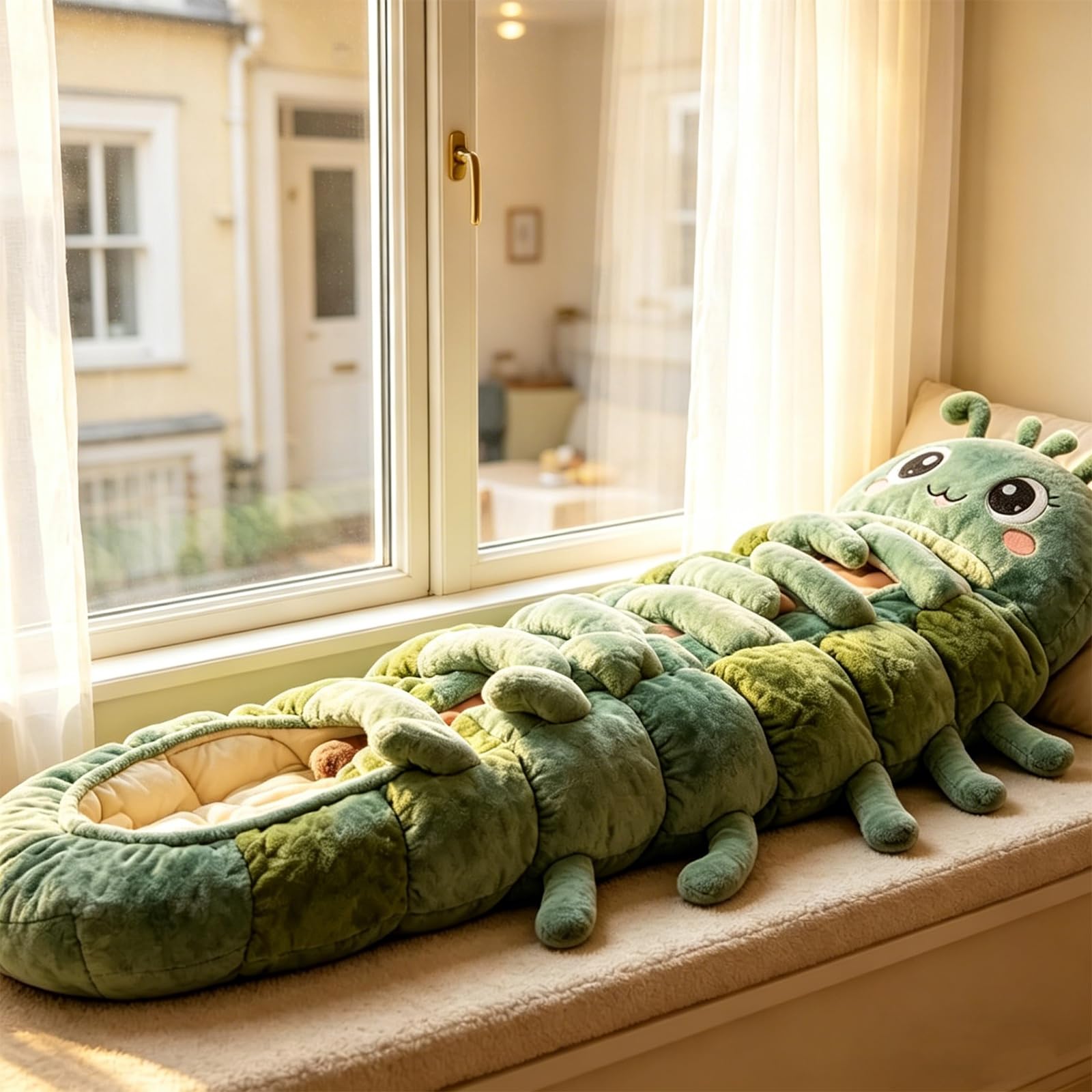 Hugging Caterpillar Sleeping Bag, Plush Cocoon Sleep Sack, Pull Cord Lounger for Adults, Cozy Hooded Nap Pod, Full Body Animal Floor Pillow, Washable Warm Snuggle Sack for Teens — view 7