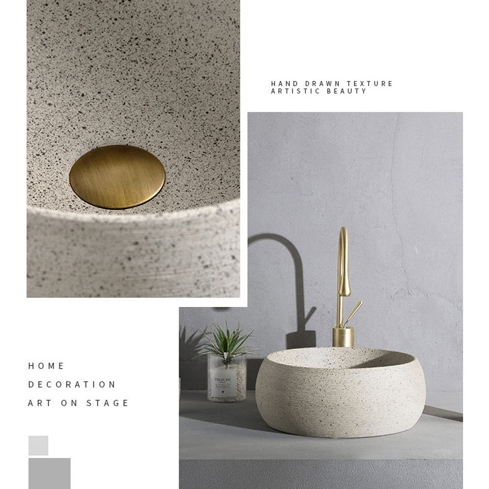 Lavabo De Baño De 15,7" Lavabo De Baño Redondo Circular De Porcelana para Encimera, Lavabo Artístico Adecuado para Baño Doméstico, Balcón, Lavabo De Sobreponer,B-One Size