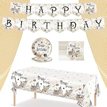 Magical Party Tableware Set, 7 Inch Plates, Napkins, Tablecloths, Banner and Golden Curtain for Birthdays and Celebrations