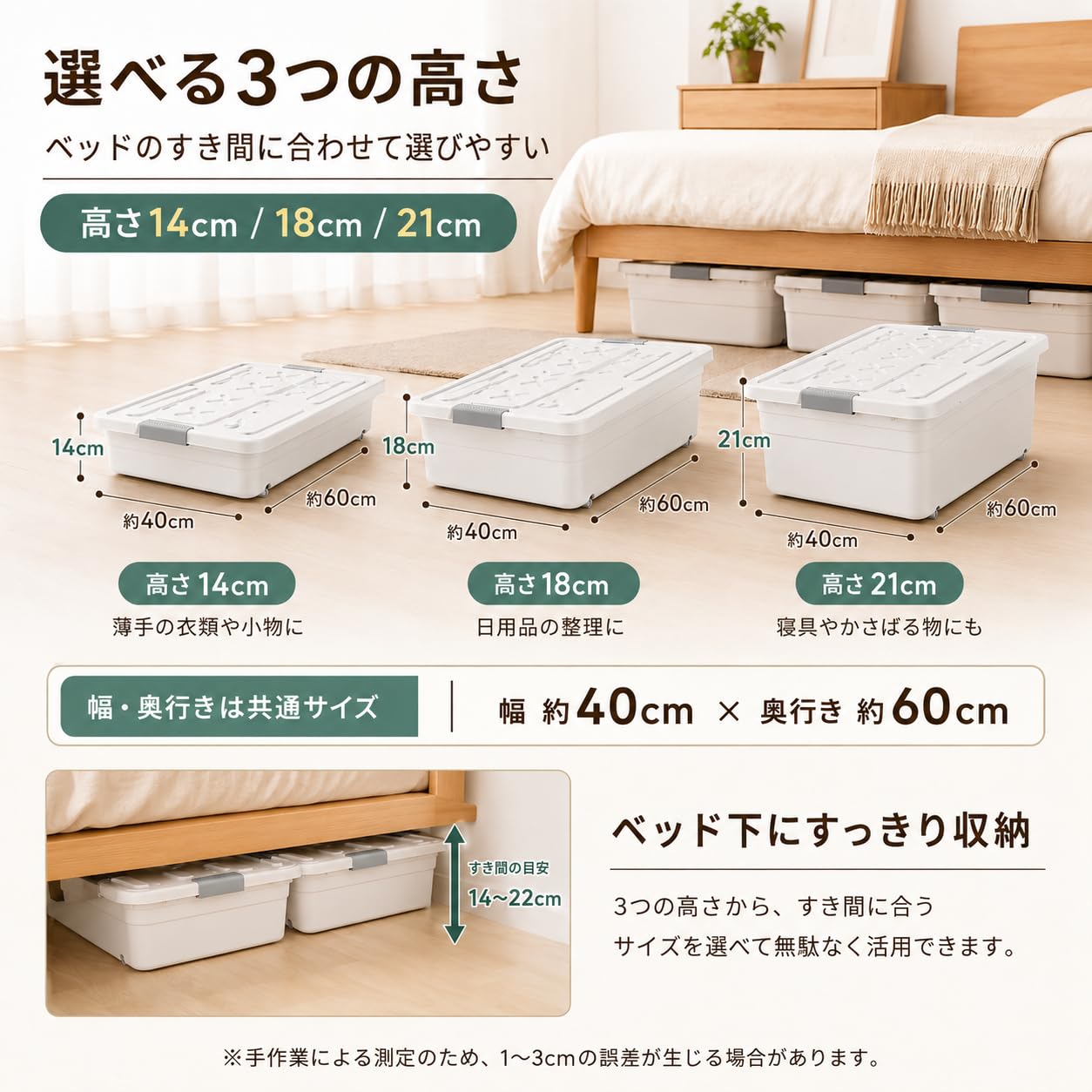 Amazon｜bingkeer ベッド下収納ボックス キャスター付き 薄型 片開き蓋