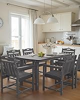 Vista 9 de Ciokea HDPE - Juego de comedor al aire libre, juego de mesa y sillas de patio de 7 piezas con agujero para paraguas, juegos de comedor de patio