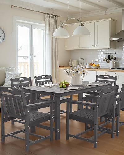 Miniatura 9 de Ciokea HDPE - Juego de comedor al aire libre, juego de mesa y sillas de patio de 7 piezas con agujero para paraguas, juegos de comedor de patio para