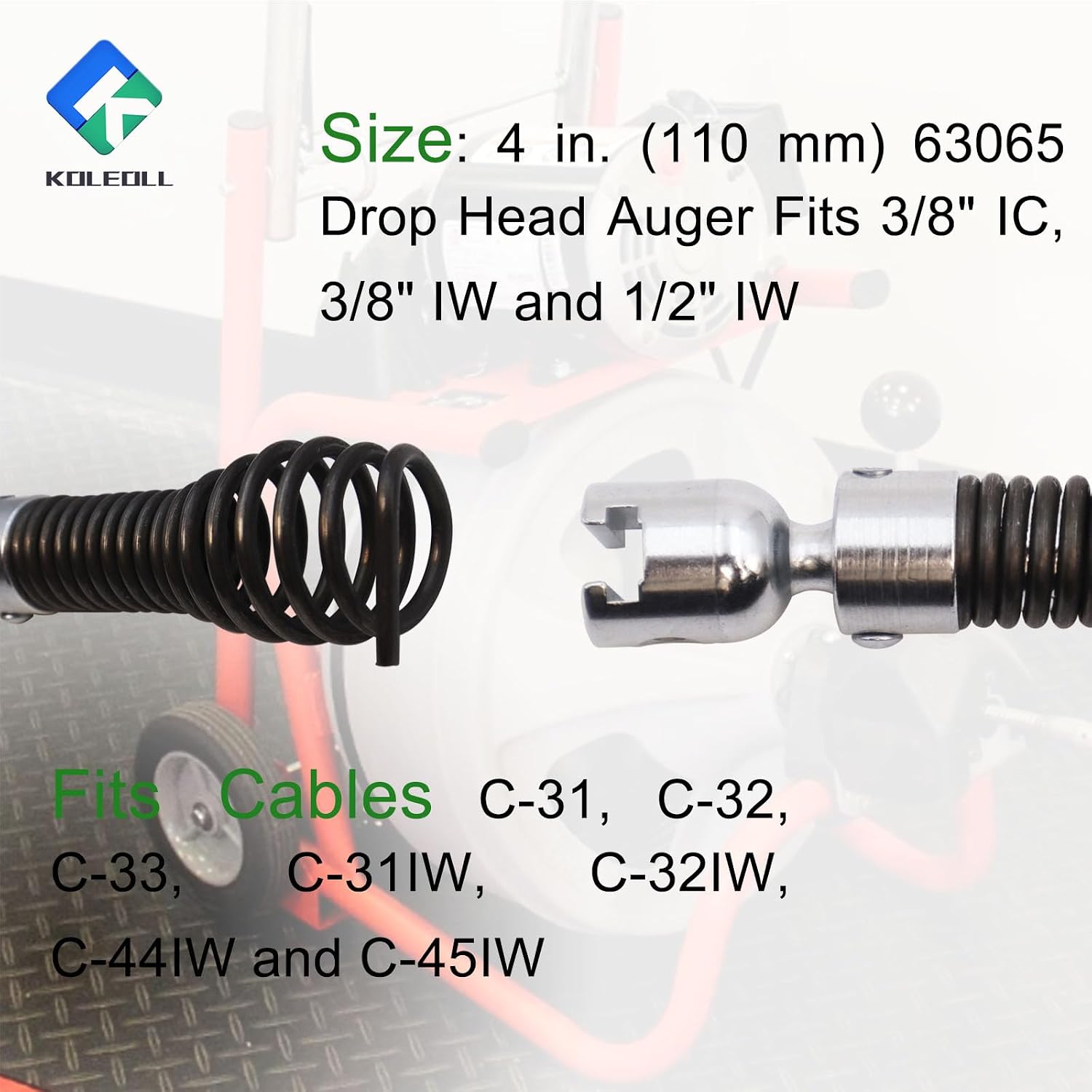 2PC 63065 T-217 Drop Head Auger Fits for 4in L, Steel, for K-40, K-45, K-50, K-3800, and K-400 Drain Cleaning Machines
