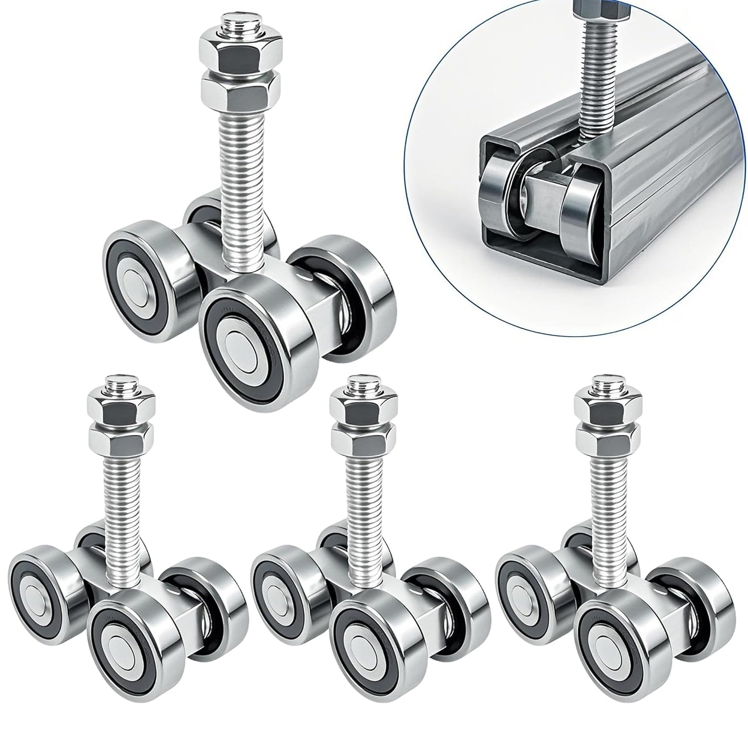 4 Wheel Trolley Assembly Roller Trolley Silent M12 Bolt for use with 1-5/8"" Wide and All 1-5/8"" or Taller Strut Channel 4Pcs, Silver