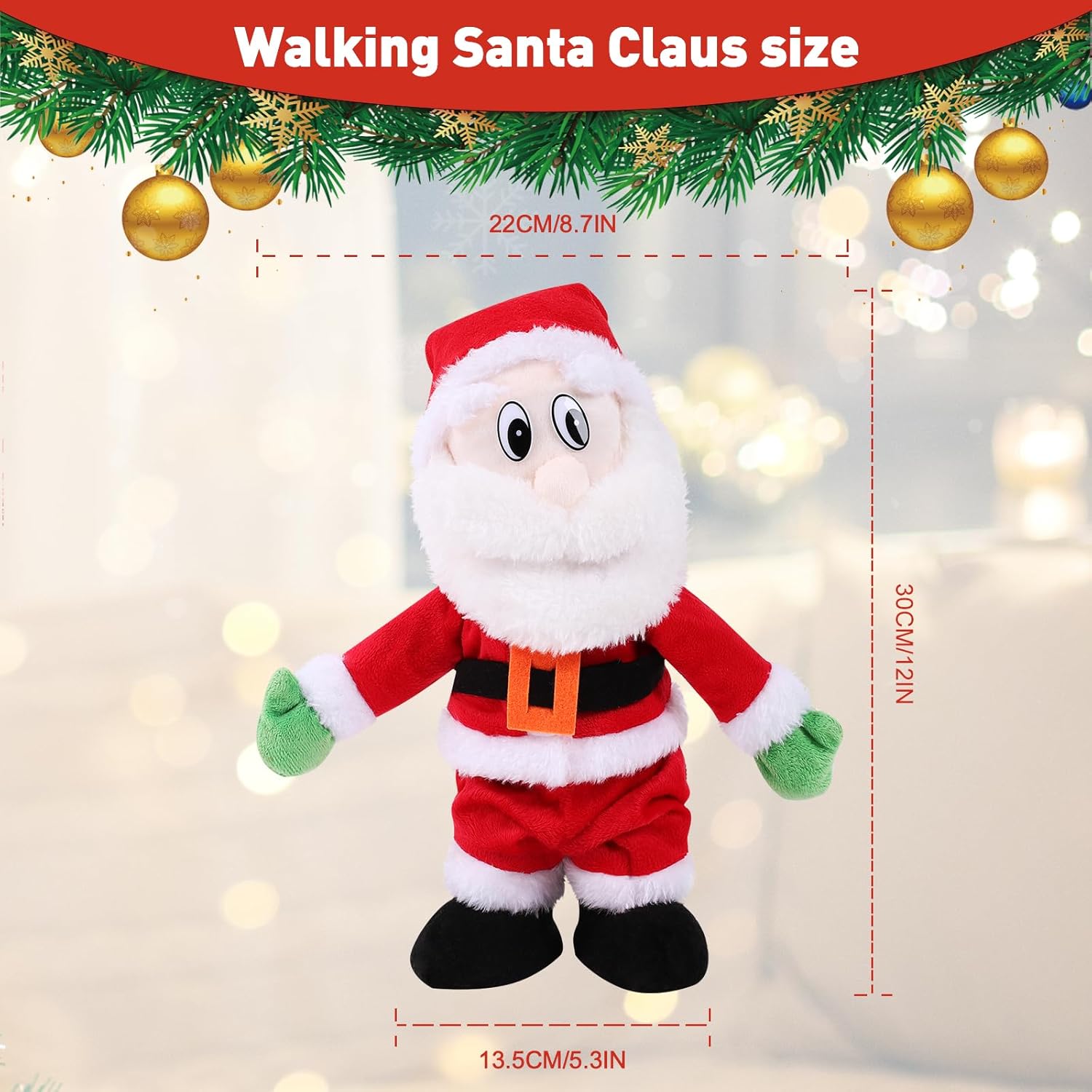Dancing Santa Claus, Walking and Singing Santa Toy with Funny Moves and Songs,12 Inch Animated and Stuffed Christmas Doll for Xmas Party and Gift - Image 4