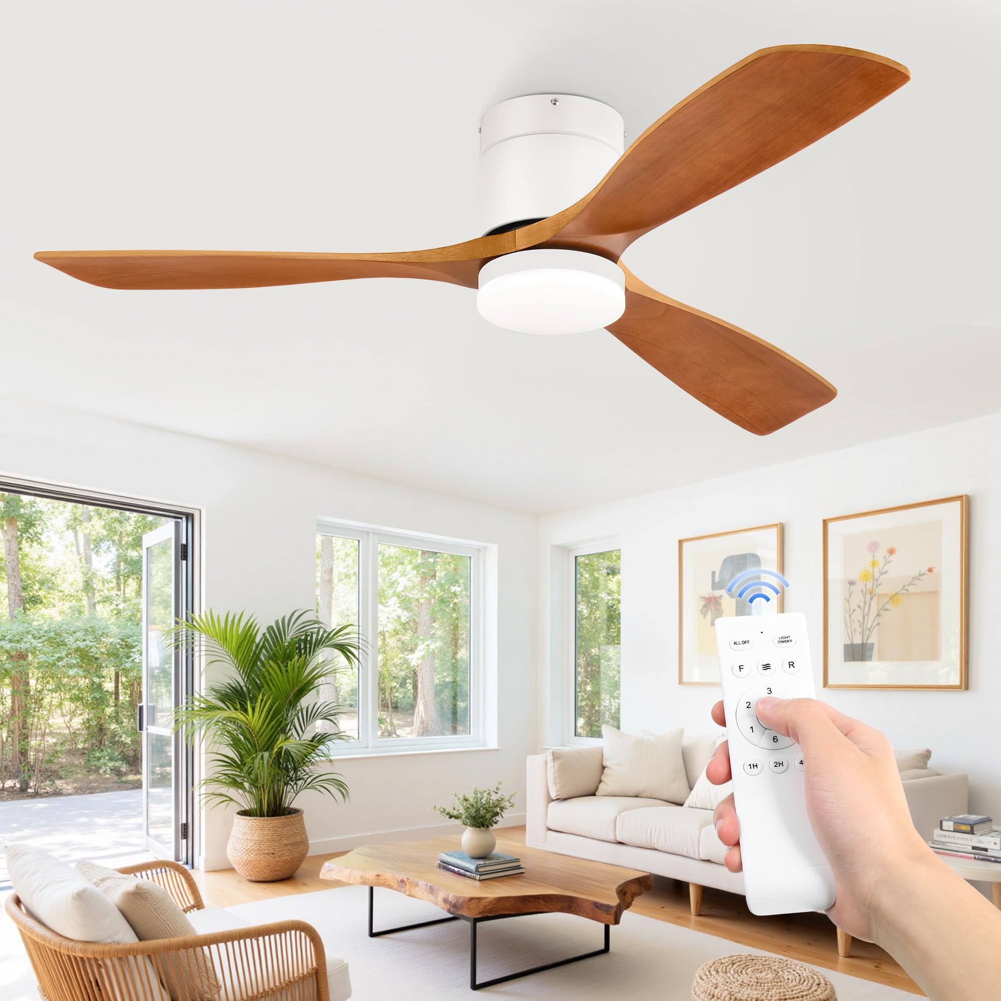 ZMISHIBO Ceiling Fan with Light - Ø132cm Lamp Ceiling Fan, 6 Speeds, 3 CCT, 45W DC Motor, Timer, Summer-Winter Function