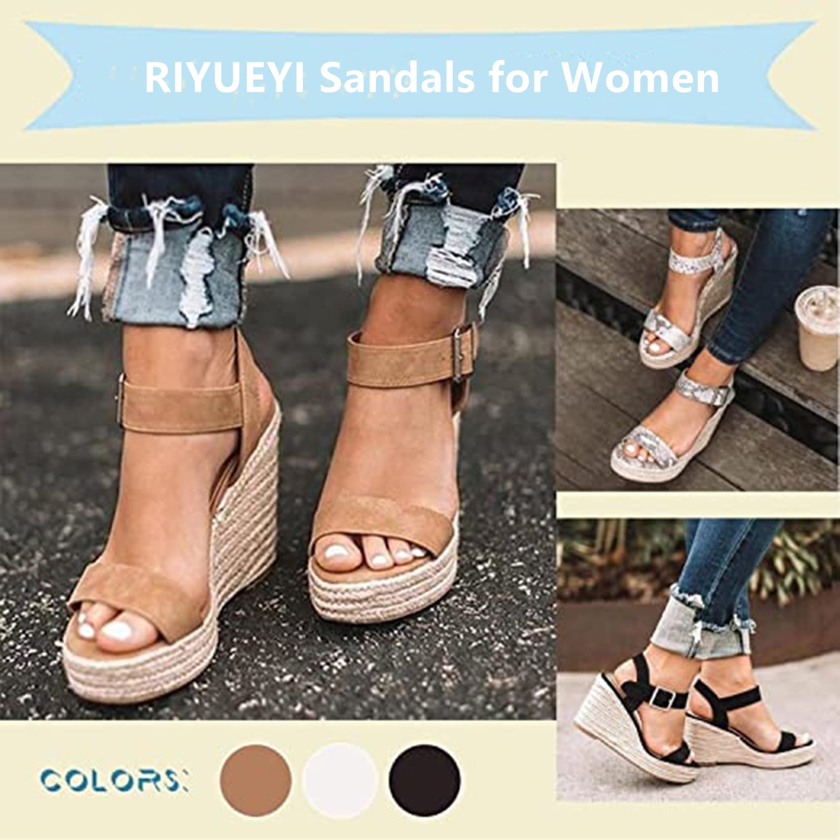 Sandali da Donna Eleganti Sandali Estivi con Plateau Espadrillas Sandali con Tacco Alto Sandali Casual Cinturino alla Caviglia Tacco Pendente Punta Aperta Scarpe Romane, US4.5/EU35