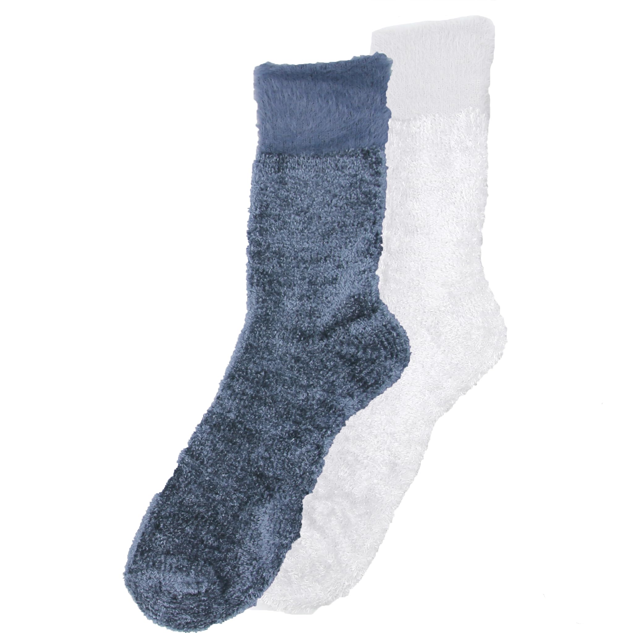 Heat Machine Women's Silver Mist & Midnight Navy 2 Pair Chenille Cosy Socks – Soft Fluffy Lounge Bed Socks Gift Set Stay-Up Cuffs (Uk, Numeric, 4, 8, Regular, Regular, )
